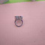 Red Stone Floral Zircon Statement Silver Ring