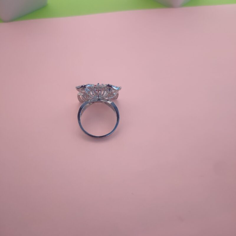 Red Stone Floral Zircon Statement Silver Ring