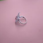 Red Stone Floral Zircon Statement Silver Ring