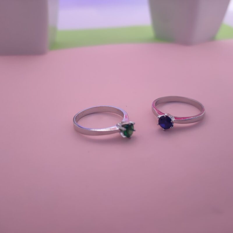 Minimal Round Solitaire Gemstone Silver Ring