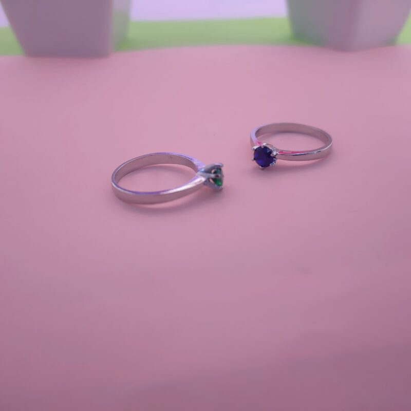 Minimal Round Solitaire Gemstone Silver Ring