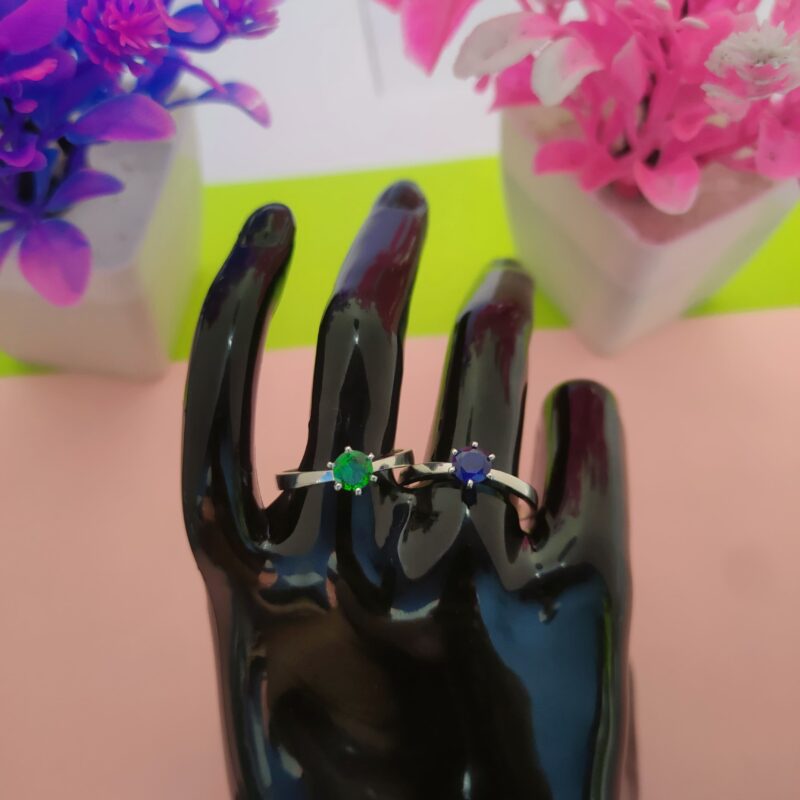 Minimal Round Solitaire Gemstone Silver Ring