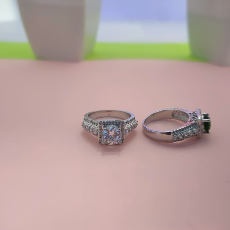 Round-Cut Halo Stone Statement Silver Ring