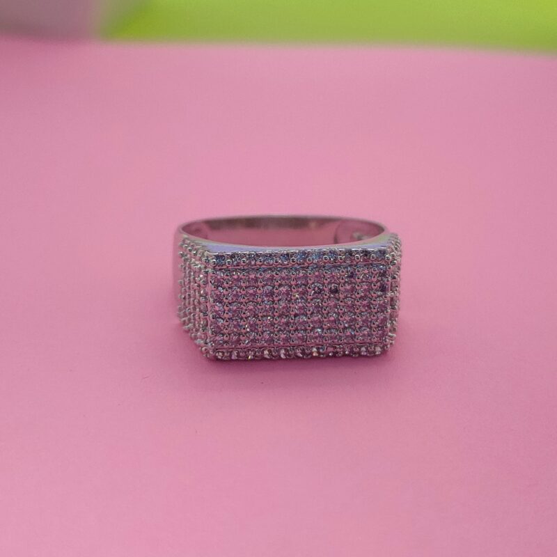 Pave Studded Wide Band Silver Ring