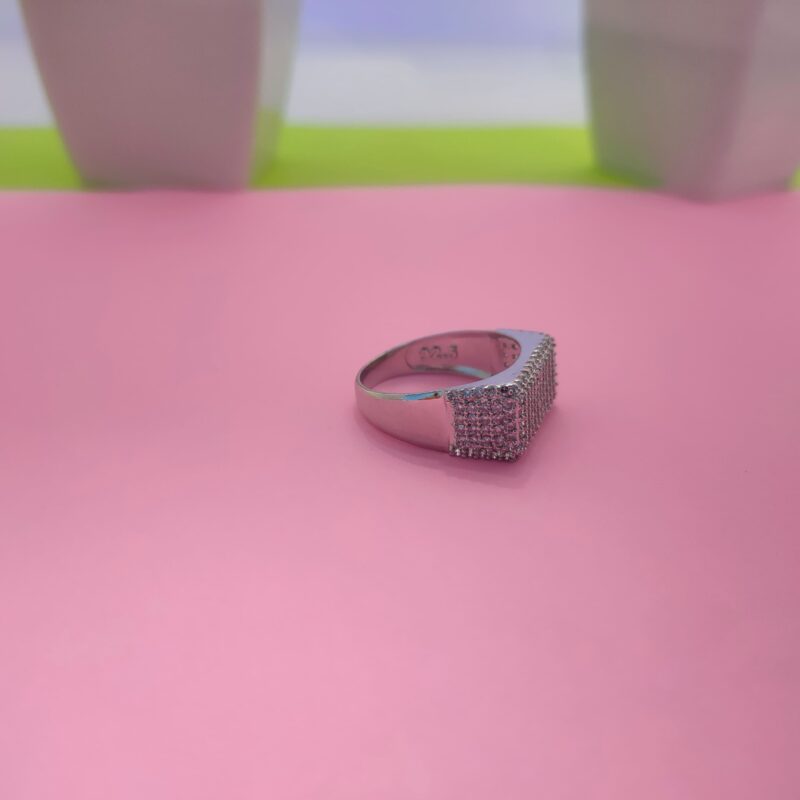 Pave Studded Wide Band Silver Ring