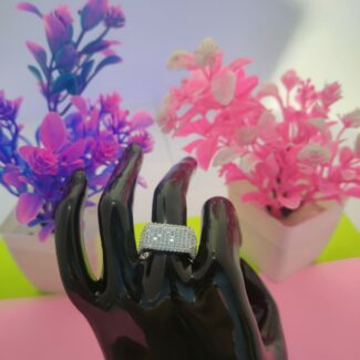 Pave Studded Wide Band Silver Ring