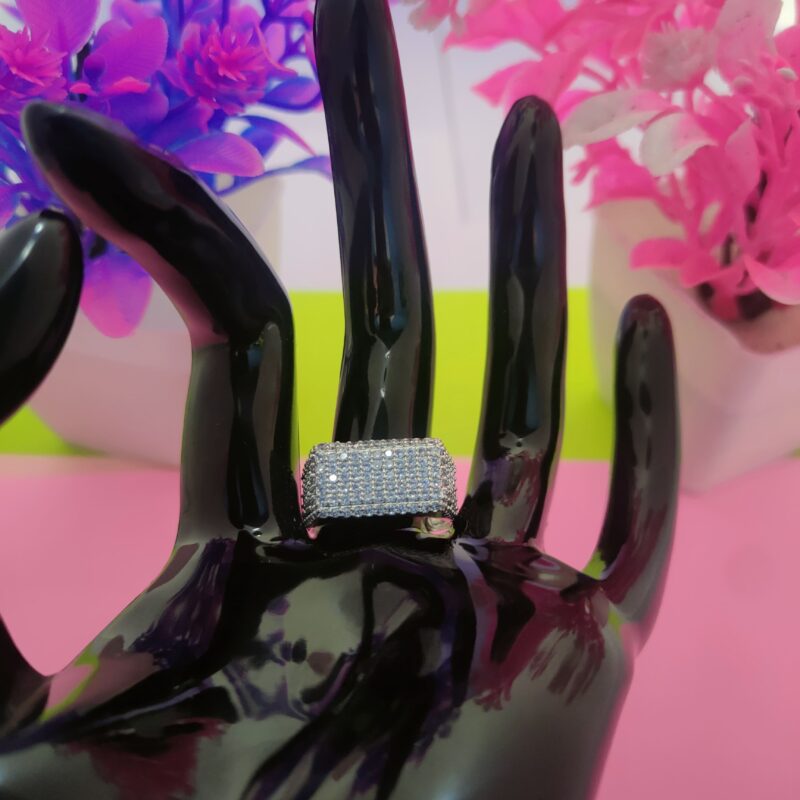 Pave Studded Wide Band Silver Ring