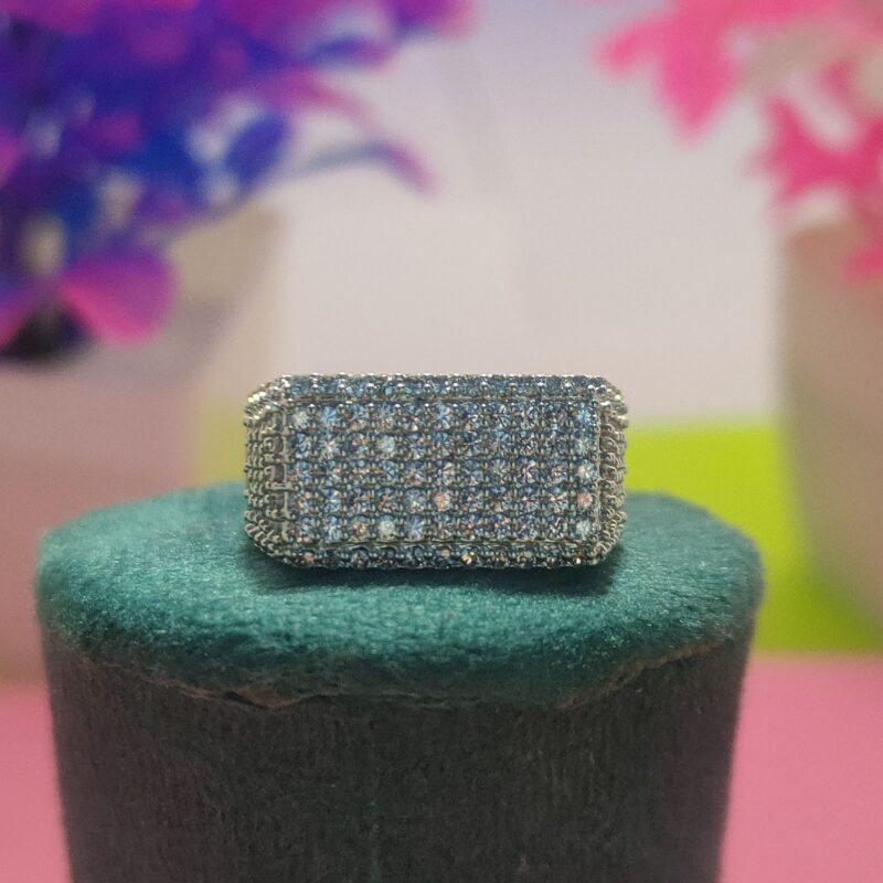 Pave Studded Wide Band Silver Ring