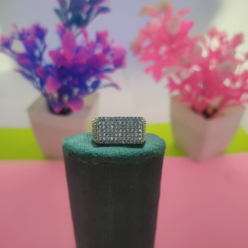 Pave Studded Wide Band Silver Ring