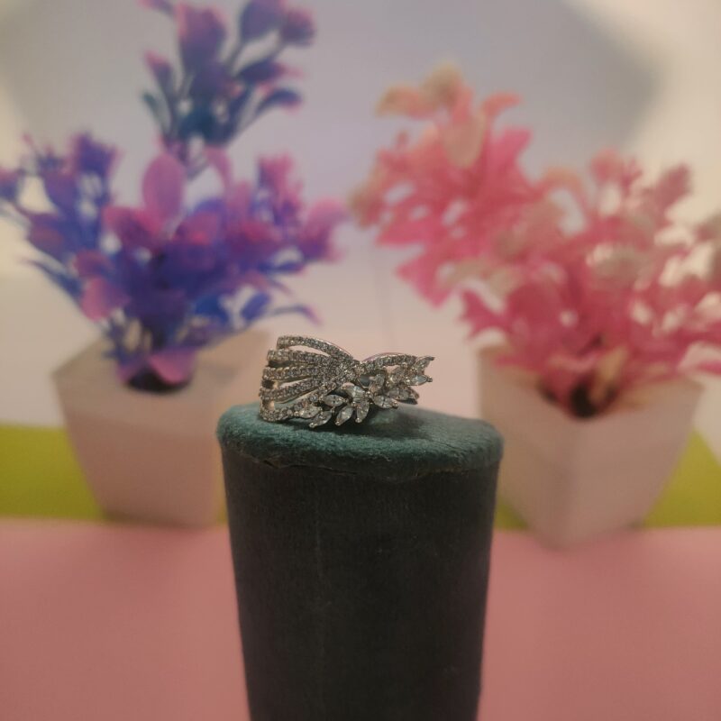 Multi-Layer Floral Zircon Statement Silver Ring