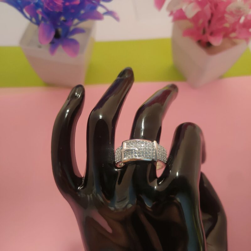 Structured Pave Buckle-Style Silver Ring