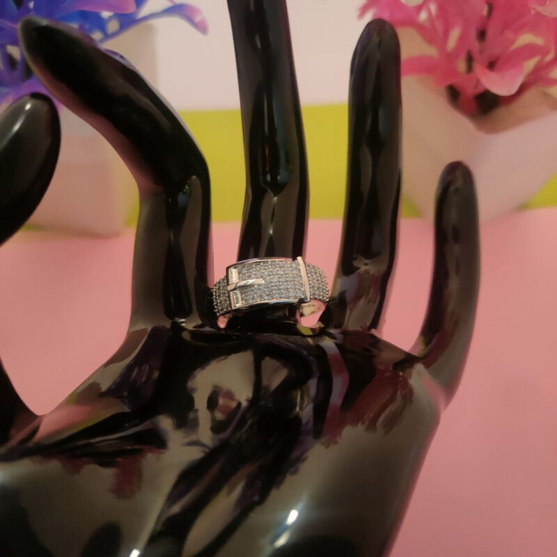 Structured Pave Buckle-Style Silver Ring