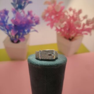 Structured Pave Buckle-Style Silver Ring