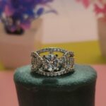 Halo Solitaire Pave Band Silver Ring