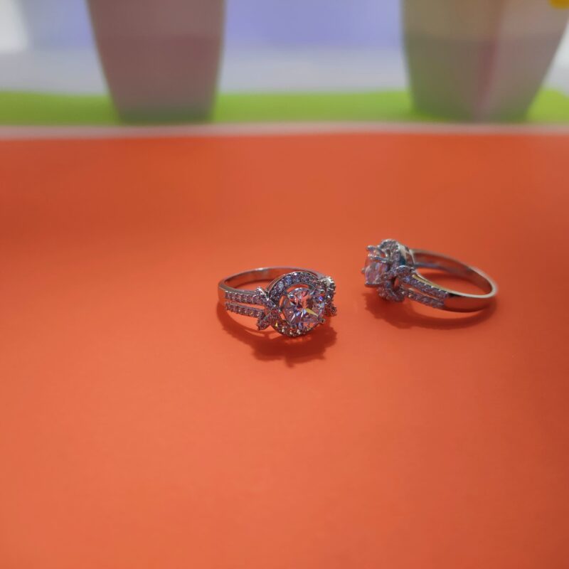 Halo Style Round Stone Silver Ring