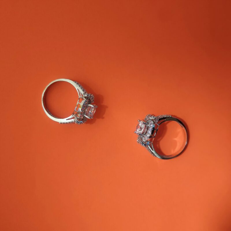 Halo Style Round Stone Silver Ring