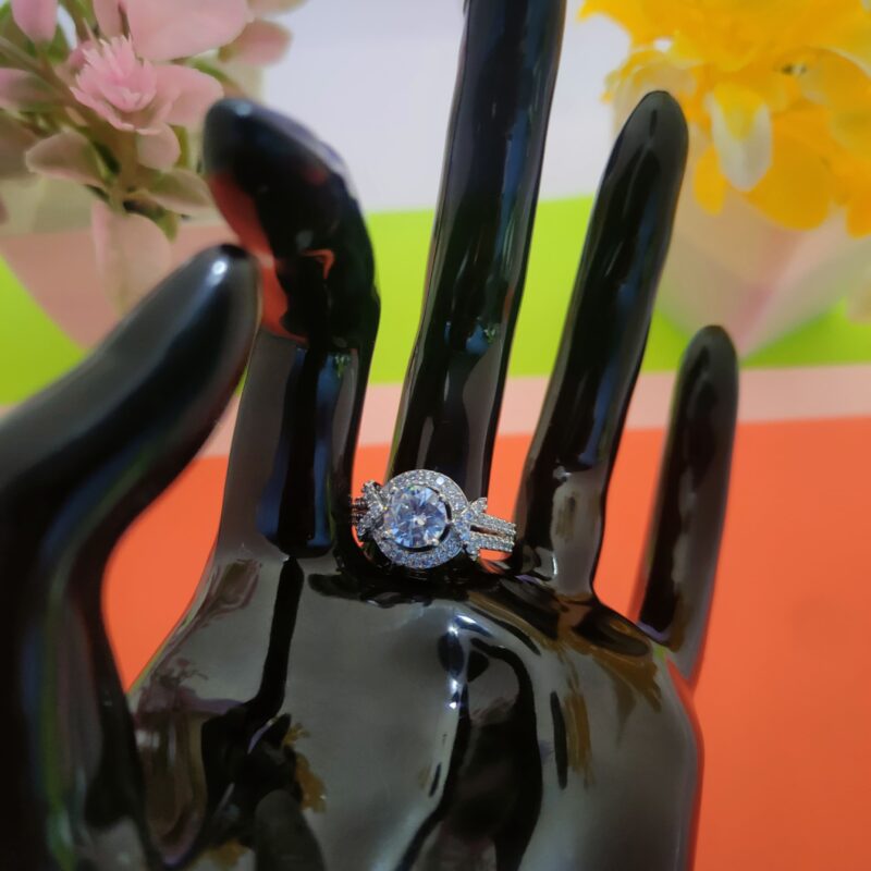 Halo Style Round Stone Silver Ring