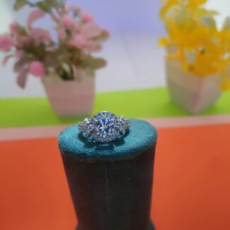 Halo Style Round Stone Silver Ring