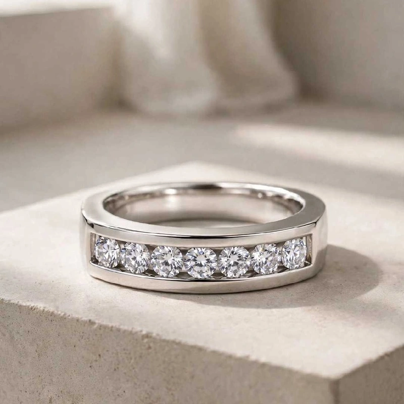 Refined Single-Row Stone Silver Ring website Refined silver ring with a single row of clear stones