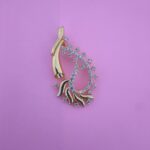 Floral crescent 925 silver pendant with cubic zirconia