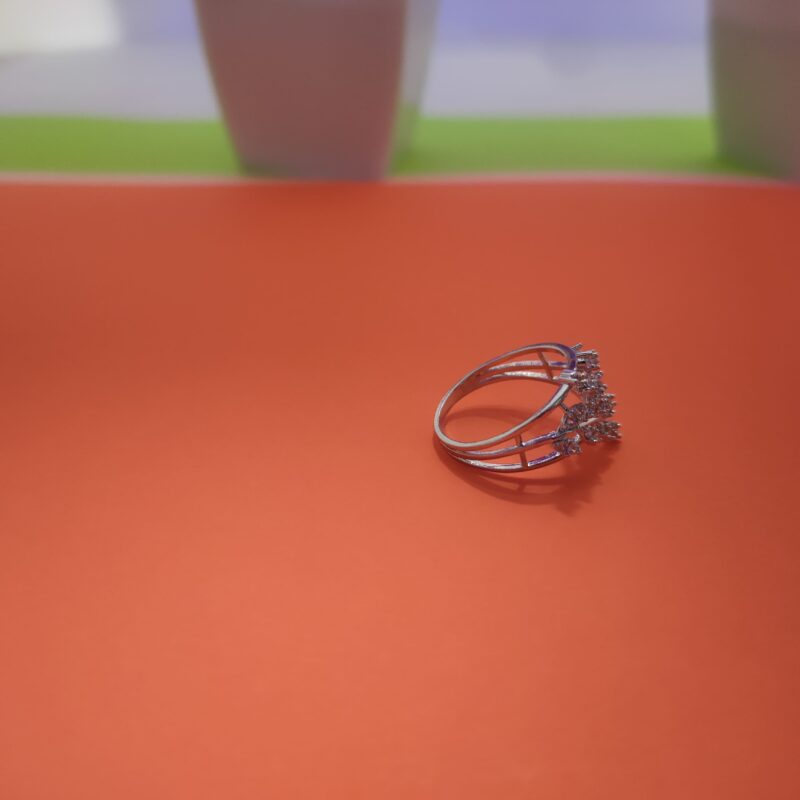 Marquise Cluster Leaf Design Silver Ring