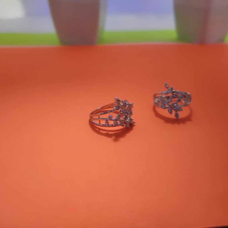 Marquise Cluster Leaf Design Silver Ring