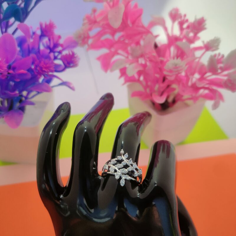 Marquise Cluster Leaf Design Silver Ring