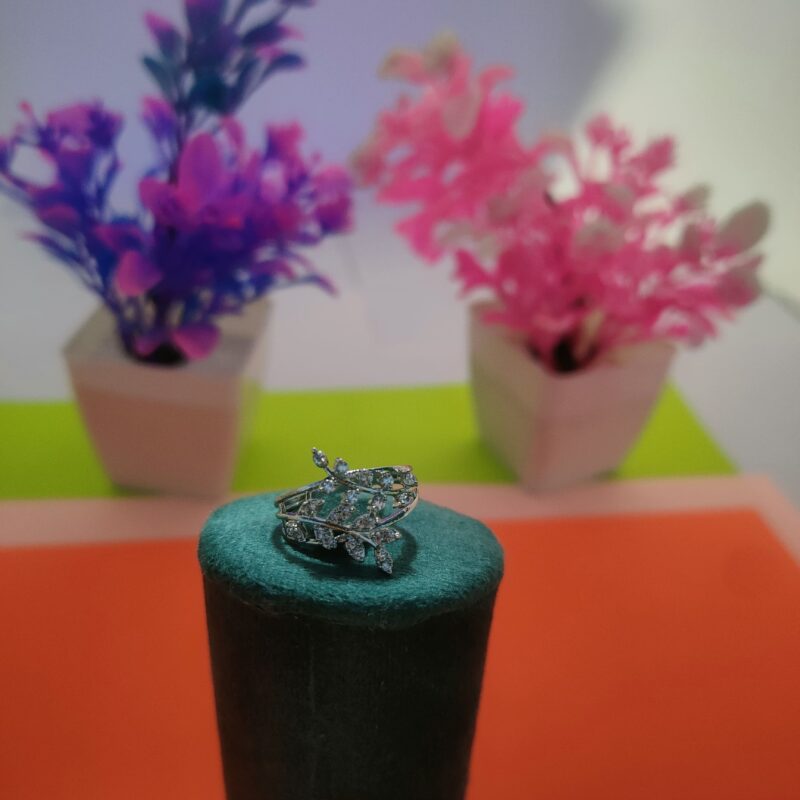 Marquise Cluster Leaf Design Silver Ring