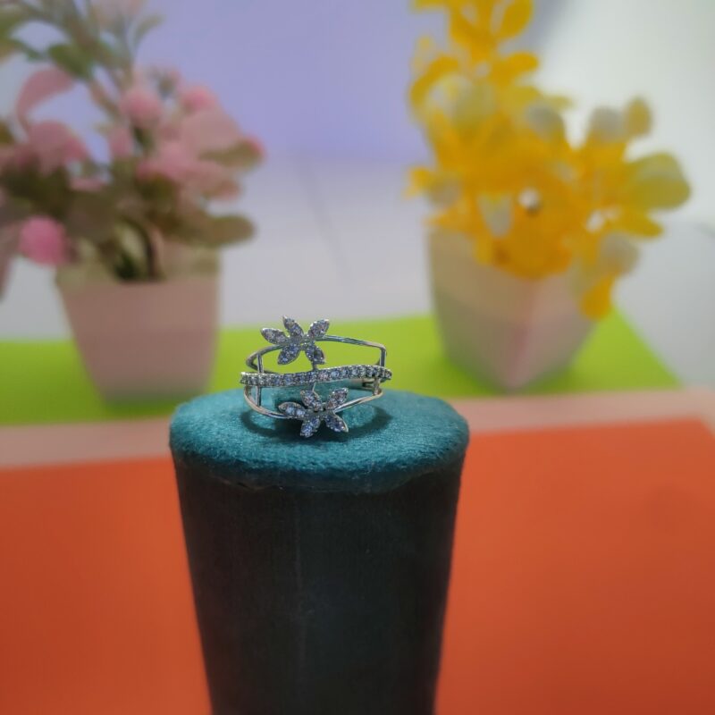 floral pave silver ring