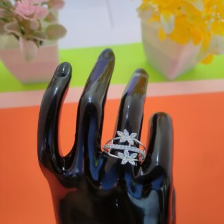 floral pave silver ring