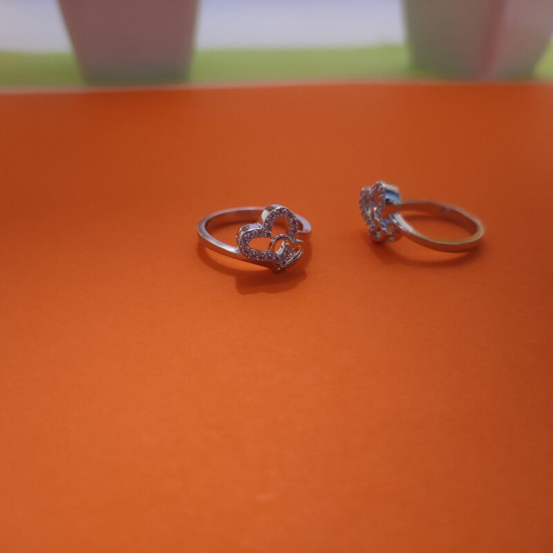 Pavé Heart Shaped Silver Ring