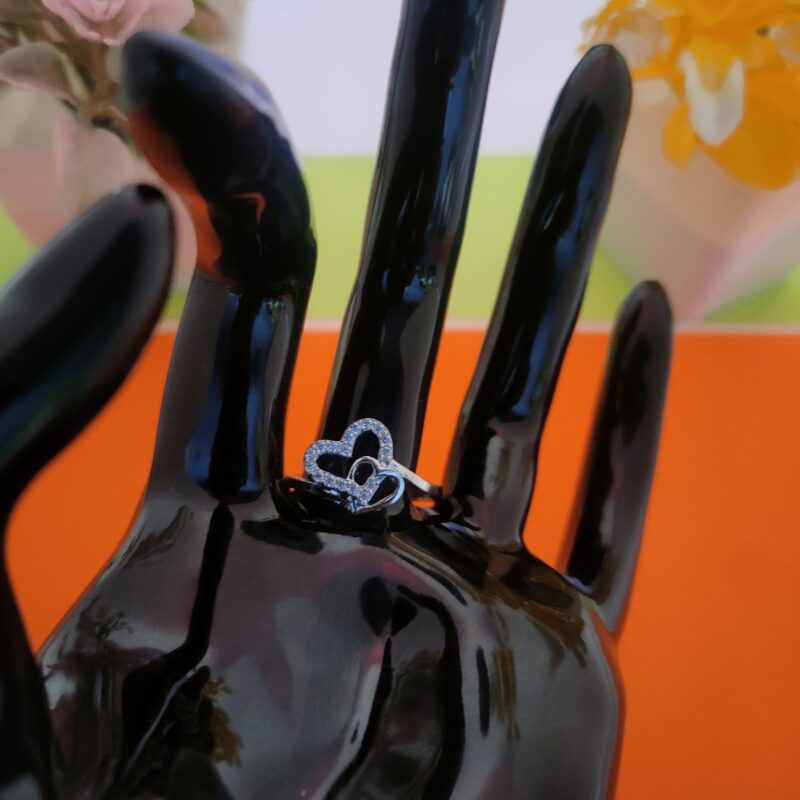 heart shaped pavé silver ring