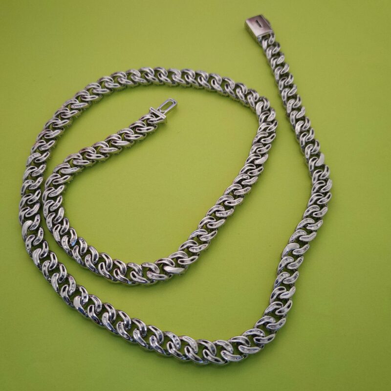 men silver curb chain necklace