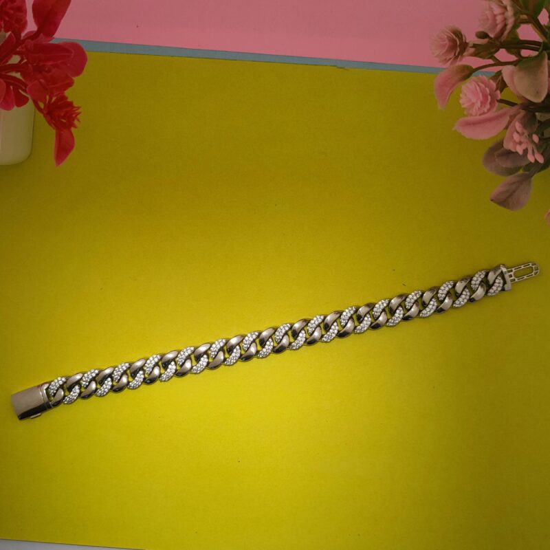 Bold Cuban link 925 silver bracelet for men with dual finish design