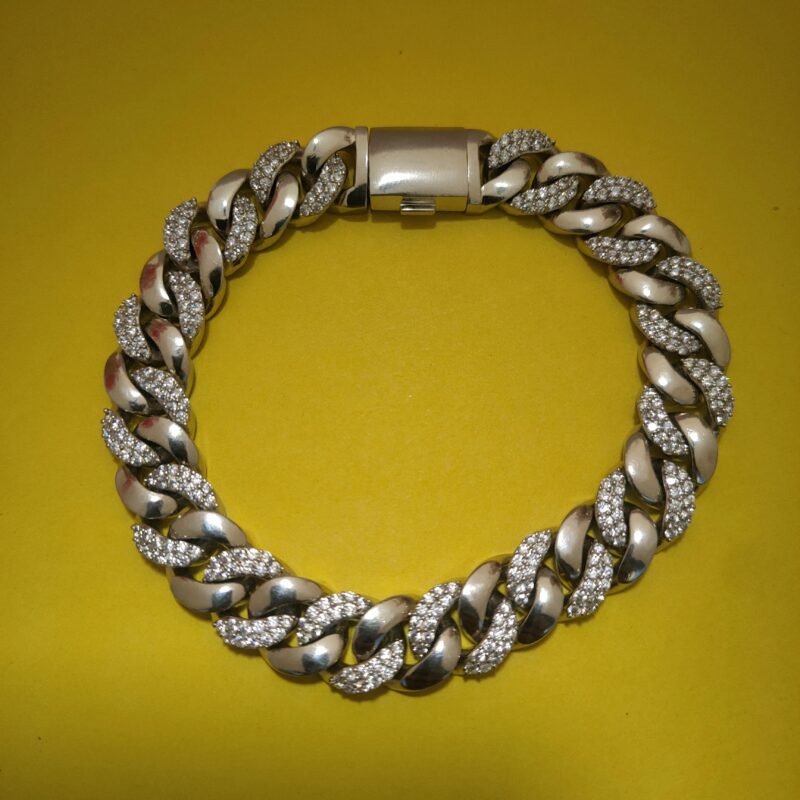Bold Cuban link 925 silver bracelet for men with dual finish design