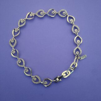 Heart link 925 sterling silver bracelet with cubic zirconia