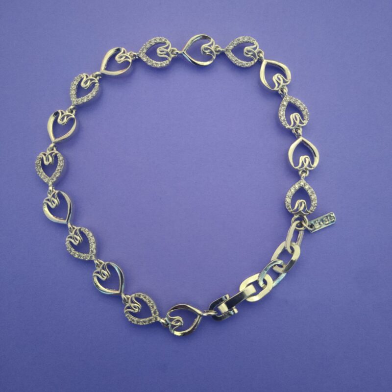 Heart link 925 sterling silver bracelet with cubic zirconia