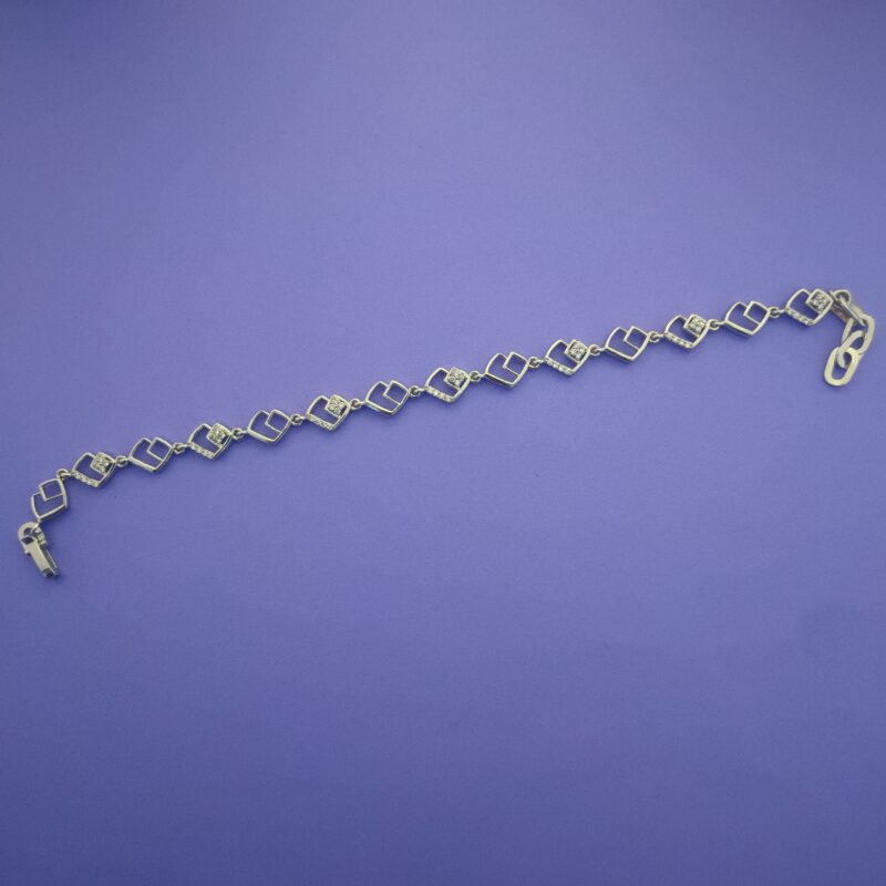 Square link 925 sterling silver bracelet with cubic zirconia