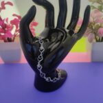 Modern square design silver bracelet close-up