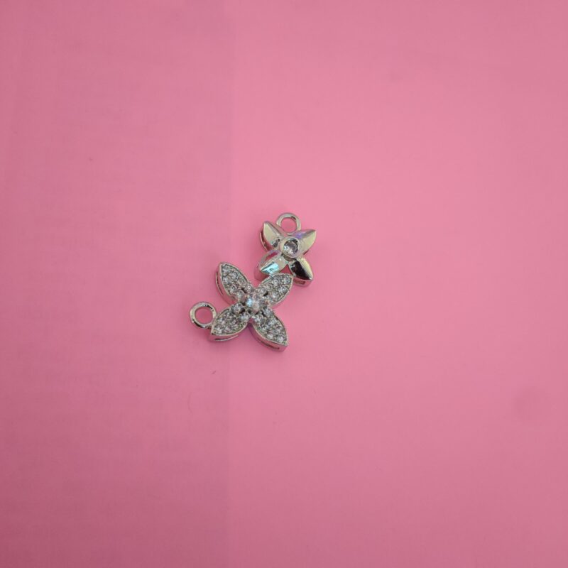 Floral Dual-Flower 925 Silver CZ Connector Pendant
