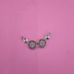 Double round silver CZ connector with geometric design