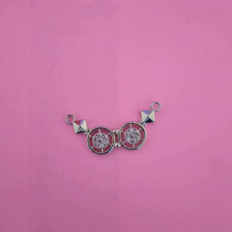 Double round silver CZ connector with geometric design