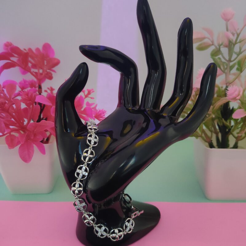 Modern circular link 925 sterling silver bracelet with polished finish