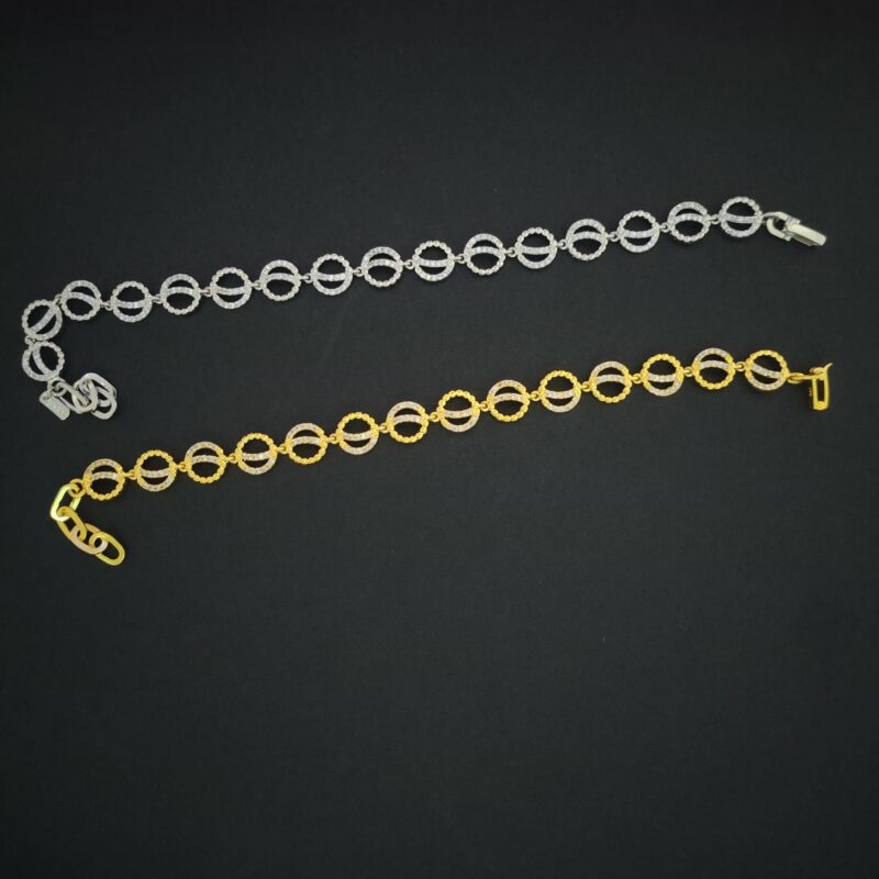 Dual Texture Circle Link 925 Silver Bracelet