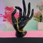 Gold finish patterned link 925 silver bracelet with zircon accents