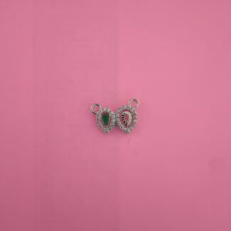 Dual Pear-Shaped 925 Silver CZ & Green Stone Connector Pendant