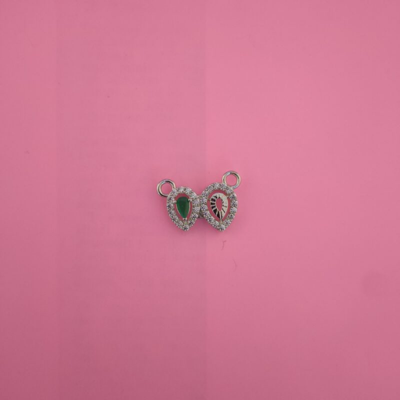 Dual Pear-Shaped 925 Silver CZ & Green Stone Connector Pendant